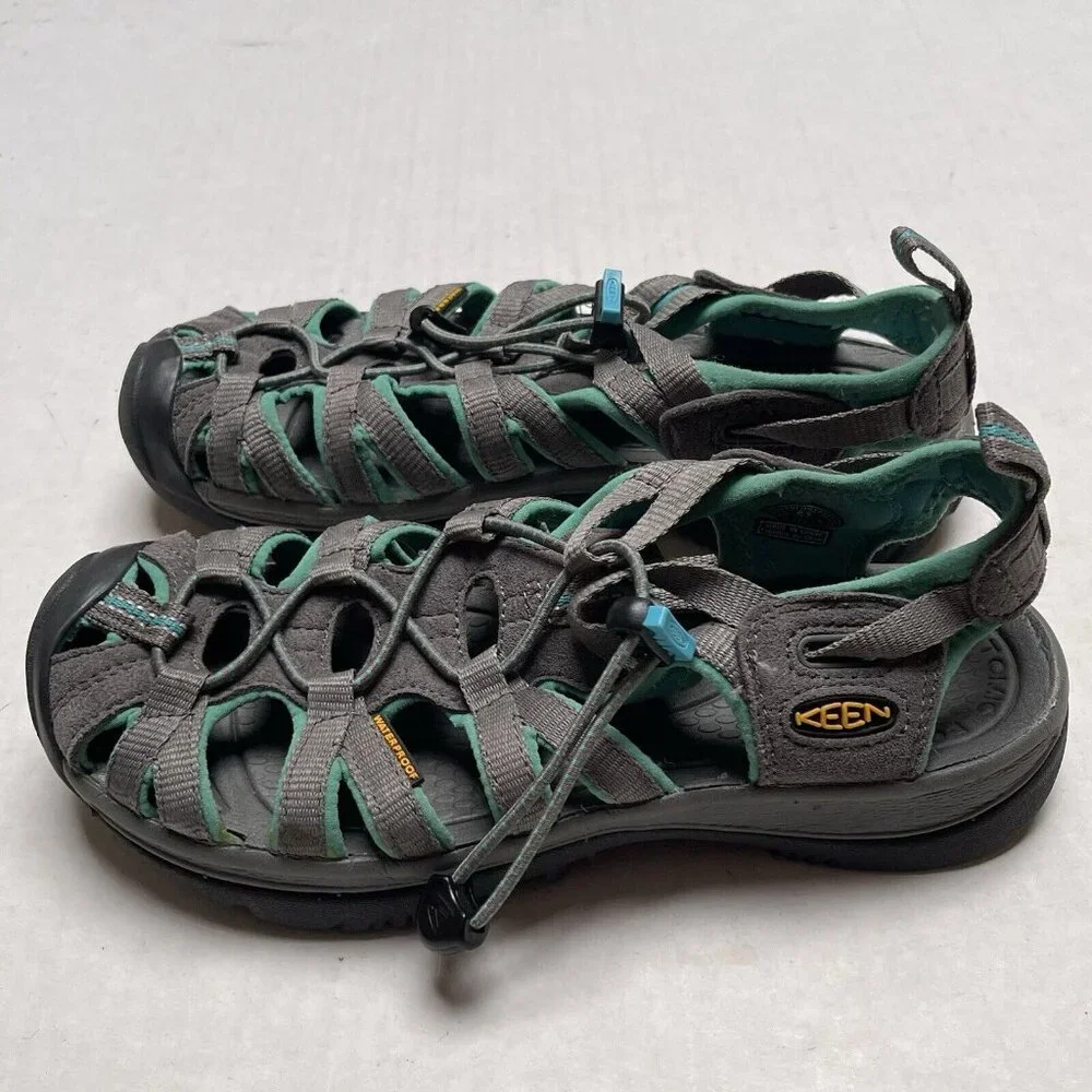 Keen Whisper Fisherman Sandals Womens 6.5 Grey Teal Strappy Vacation Casual - Picture 3 of 7